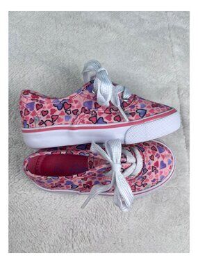 Giggles Girls Heart Print Canvas Sneakers Toddler Size 7